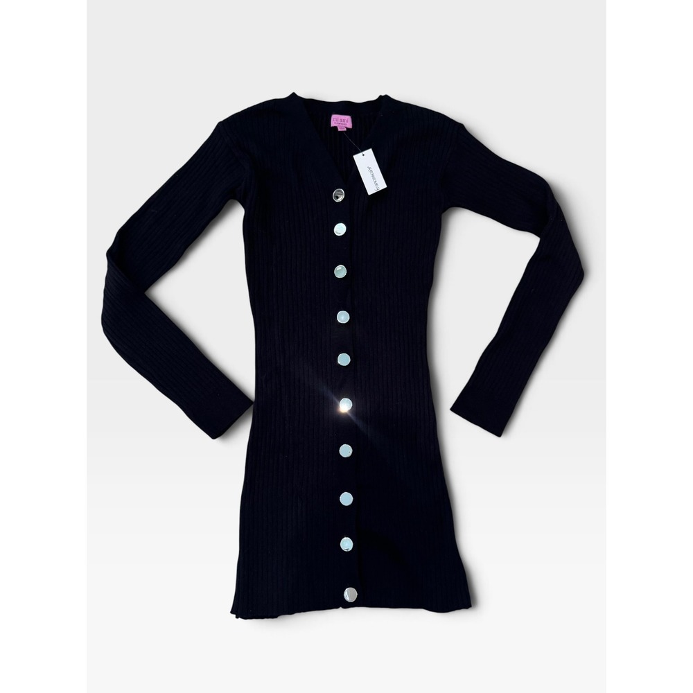 Miami by Francesca's Black Ribbed Button Front Sweater Dress Size Small NWT